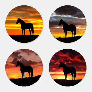 Wild Mustang Horse Silhouette at Sunset Coaster Set