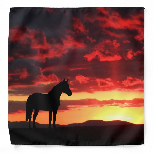 Wild Mustang Horse Silhouette With Sunset Bandana (Front)