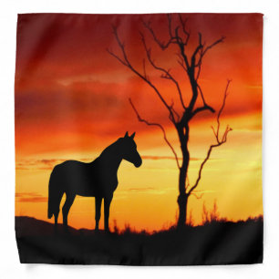 Wild Mustang Horse Silhouette With Sunset Bandana