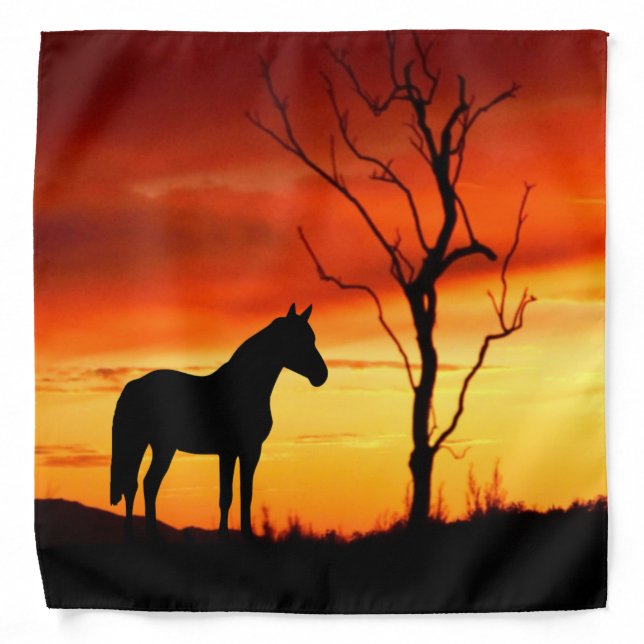 Wild Mustang Horse Silhouette With Sunset Bandana (Front)