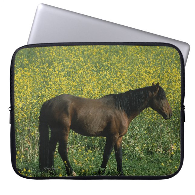 Wild Mustang Horse Standing in Flowers Laptop Sleeve (Front)