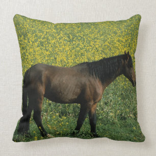 Wild Mustang Horse Standing in Flowers Throw Pillow
