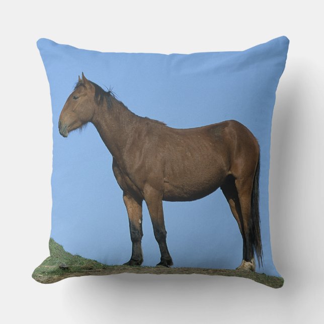Wild Mustang Horse Throw Pillow (Front)