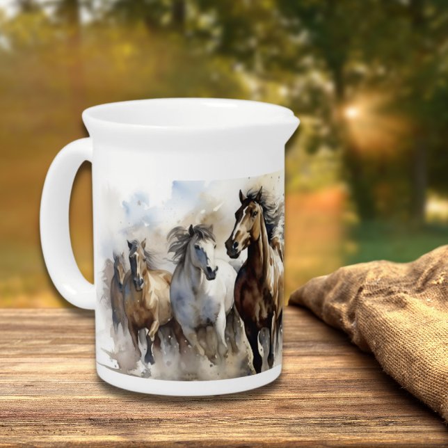 Wild Mustang Horses Equestrian Wild West Beverage Pitcher (Creator Uploaded)