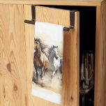 Wild Mustang Horses Equestrian Wild West Kitchen Towel<br><div class="desc">Wild Mustang Horses Equestrian Wild West theme with running horses in a modern watercolor painting,  add your custom text on the top i.e. a family name or vacation home name or delete the sample text and leave the top blank.</div>