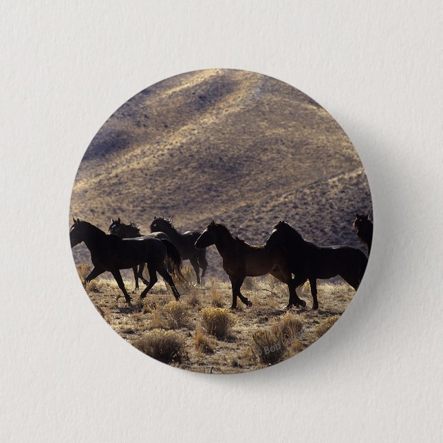 Wild Mustang Horses in the Desert 1 Button (Front)