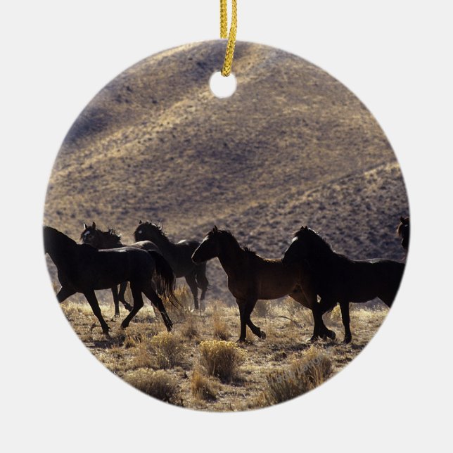Wild Mustang Horses in the Desert 1 Ceramic Ornament (Front)
