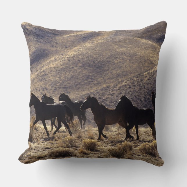 Wild Mustang Horses in the Desert 1 Throw Pillow (Front)
