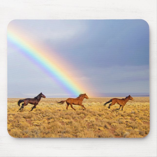 Wild Mustang Horses Running and Rainbow Mouse Pad (Front)