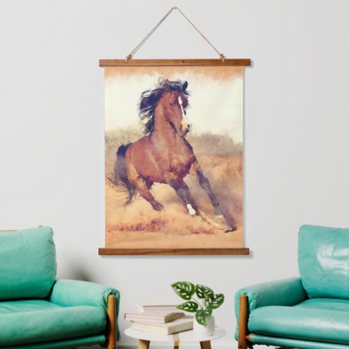 Wild Mustang Horses Stampede Watercolor Hanging Tapestry