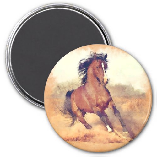 Wild Mustang Horses Stampede Watercolor Magnet