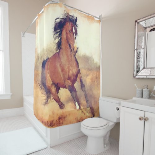 Wild Mustang Horses Stampede Watercolor Shower Curtain