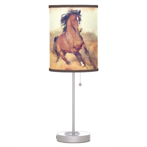 Wild Mustang Horses Stampede Watercolor Table Lamp