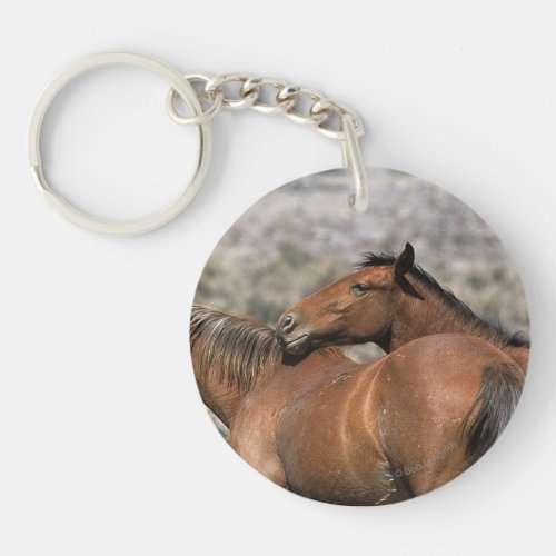 Wild Mustang Horses Touching Keychain
