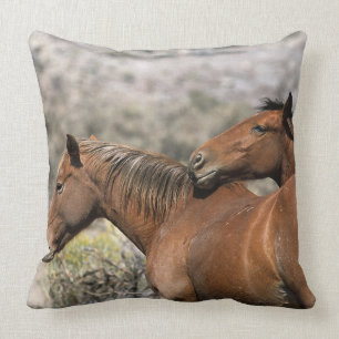 Wild Mustang Horses Touching Throw Pillow