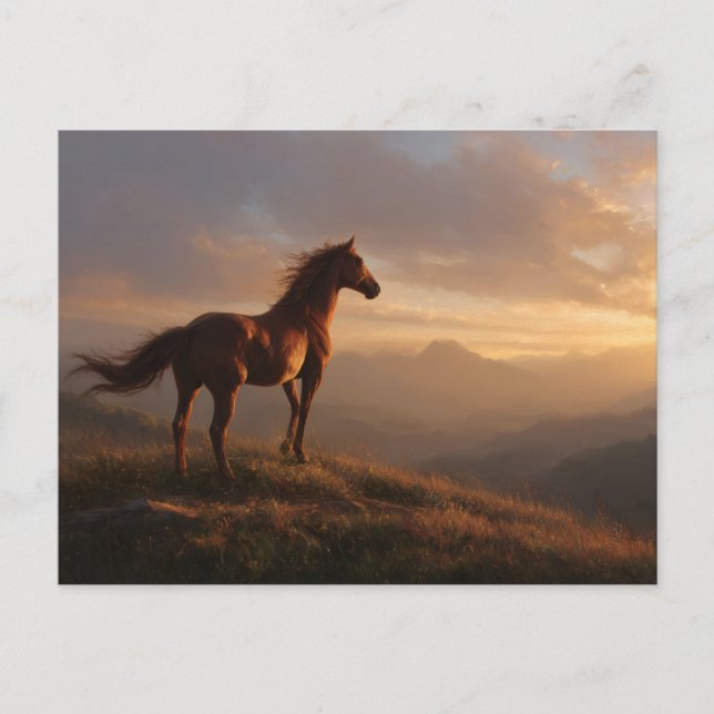 Wild Mustang Watching the Sunset Postcard (Front)