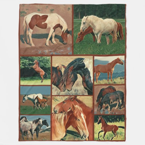 Wild Mustangs Collage Fleece Blanket