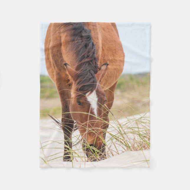 Wild Mustangs or Banker Horses Fleece Blanket (Front)