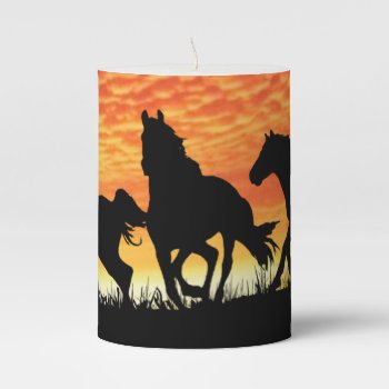 Wild Mustangs Pillar Candle by timelesscreations at Zazzle