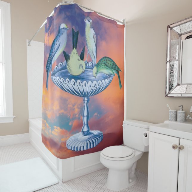 Wild Nature - Birdbath Birds Shower Curtain (In Situ)