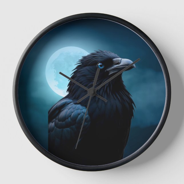 Wild Nature Birds Moon Crow-Raven Clock (Front)