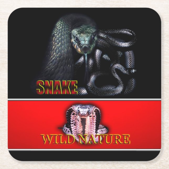 WILD NATURE - black SNAKE design collection Square Paper Coaster (Front)