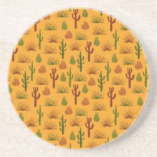 Wild Nature Cactus Bushes Pattern Coaster