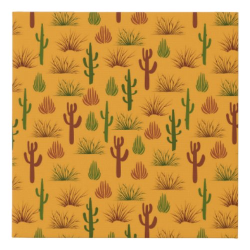 Wild Nature Cactus Bushes Pattern Faux Canvas Print