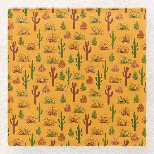 Wild Nature Cactus Bushes Pattern Glass Coaster