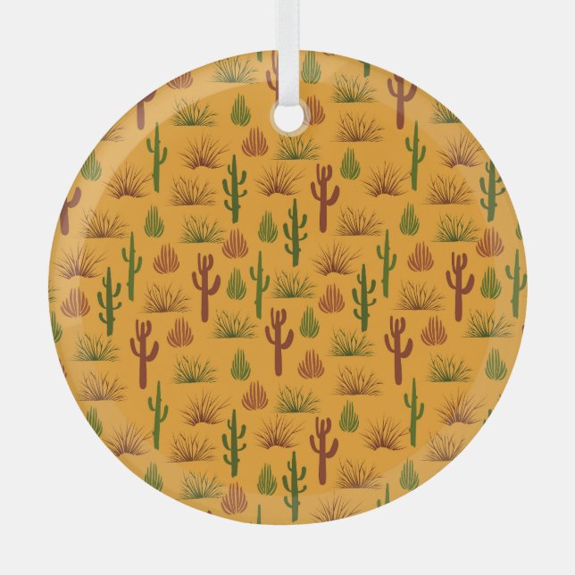Wild Nature Cactus Bushes Pattern Glass Ornament (Front)