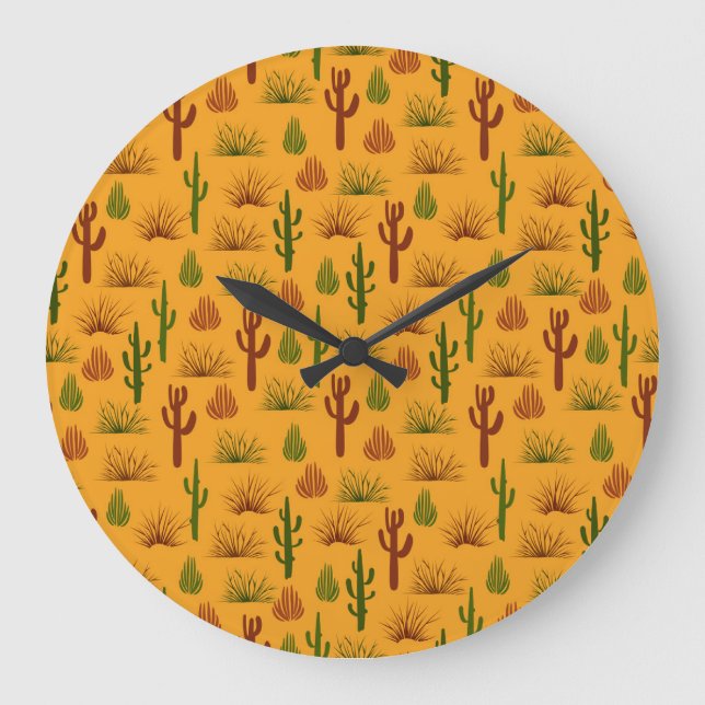 Wild Nature Cactus Bushes Pattern Large Clock (Front)