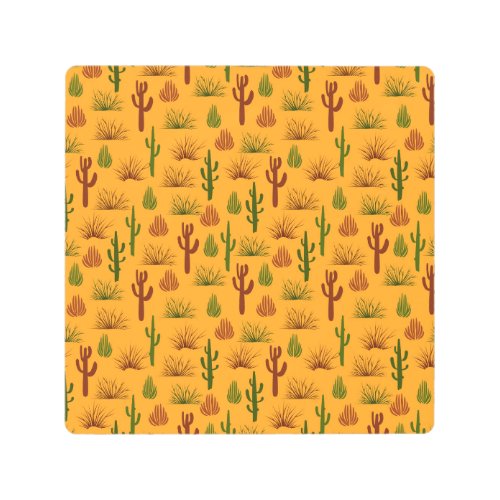Wild Nature Cactus Bushes Pattern Metal Print