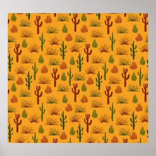 Wild Nature Cactus Bushes Pattern Poster