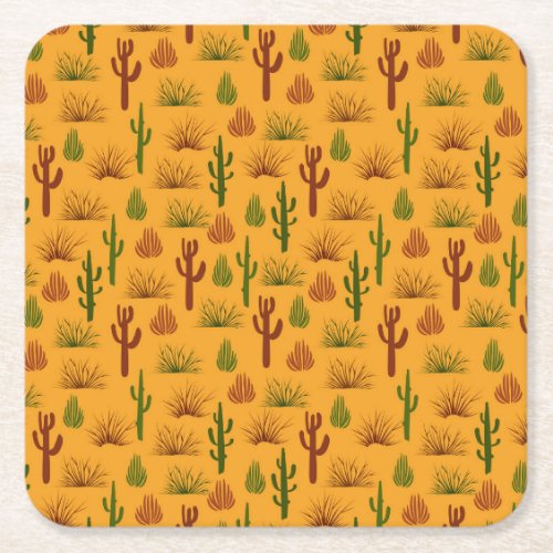 Wild Nature Cactus Bushes Pattern Square Paper Coaster