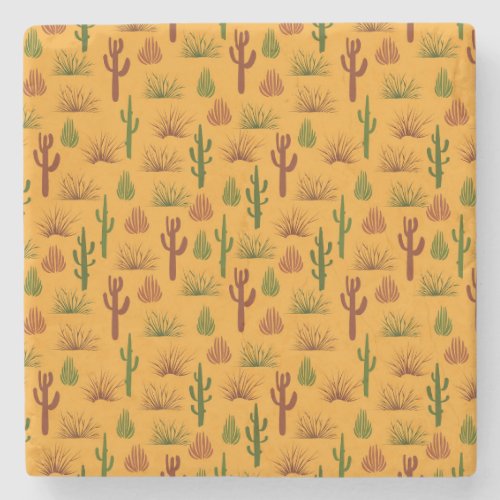 Wild Nature Cactus Bushes Pattern Stone Coaster