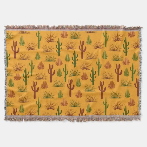 Wild Nature Cactus Bushes Pattern Throw Blanket