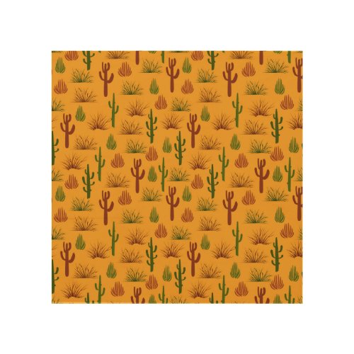 Wild Nature Cactus Bushes Pattern Wood Wall Art
