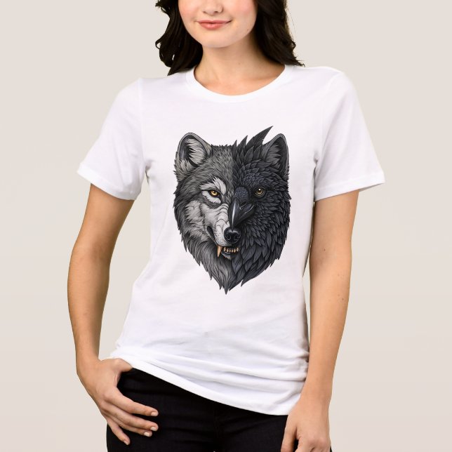 Wild Nature Crow-Wolf Raven Tri-Blend Shirt (Front)