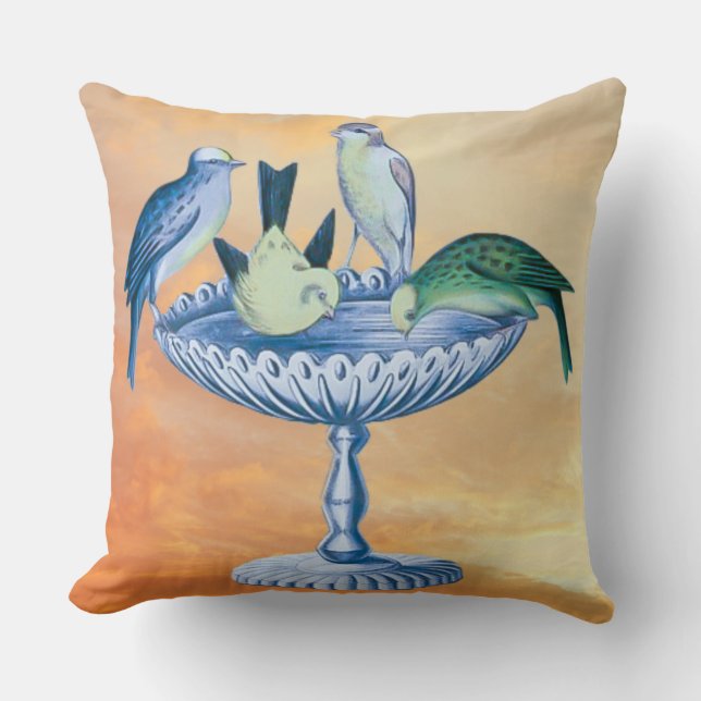 Wild Nature - Garden Birdbath Birds Throw Pillow (Front)