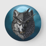 Wild Nature Moon Crow-Wolf Raven Round Clock