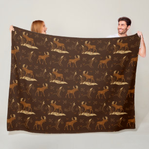 Wild Nature Moose Birds Dark Brown Rustic Camp Fleece Blanket
