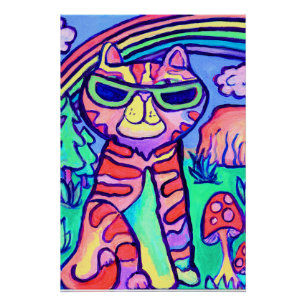 Wild Neon Cat Cool Art Painting Fun  Poster