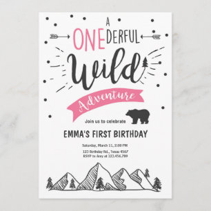 Wild OnAdventure First Birthday Invitation Girl