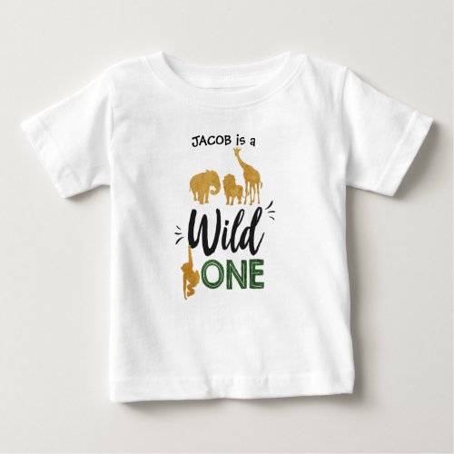 Wild one 1st birthday Animals Black Gold T_Shirt