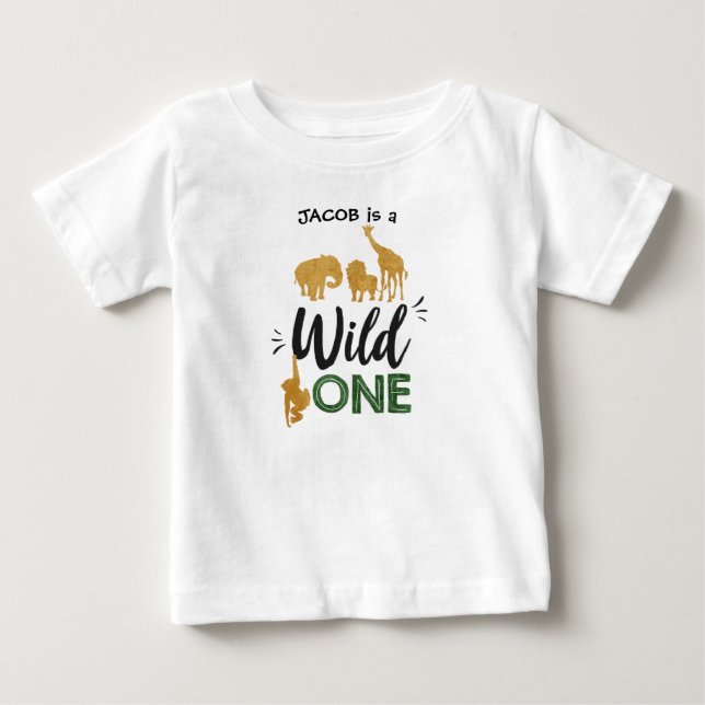 Wild one 1st birthday Animals Black Gold T-Shirt (Front)