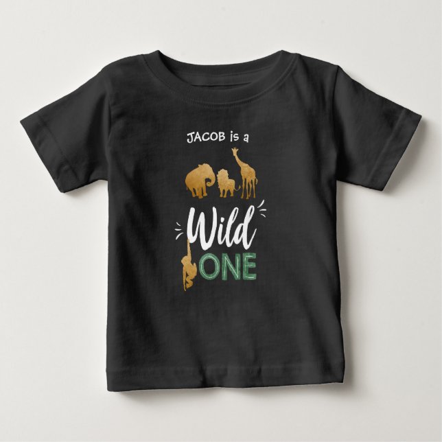 Wild one 1st birthday Animals Black Gold T-Shirt (Front)