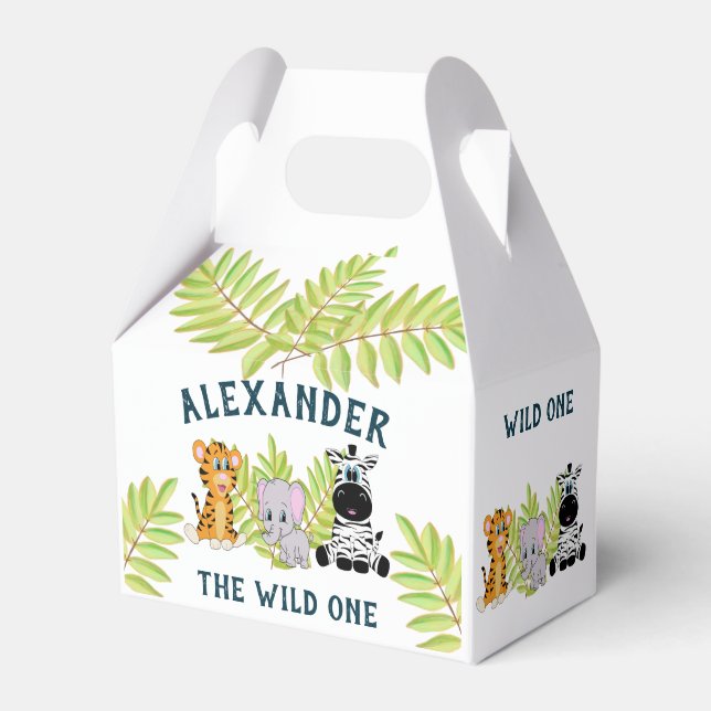 Wild One 1st Birthday Animals Thank You Favor Boxes (Front Side)