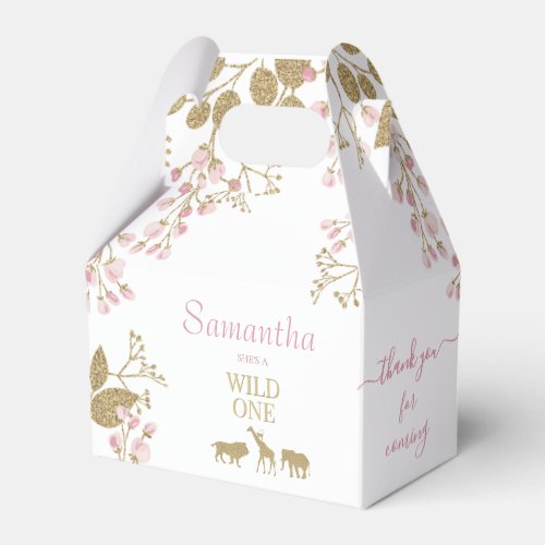 Wild One 1st Birthday Animals Thank You Pink Gold Favor Boxes