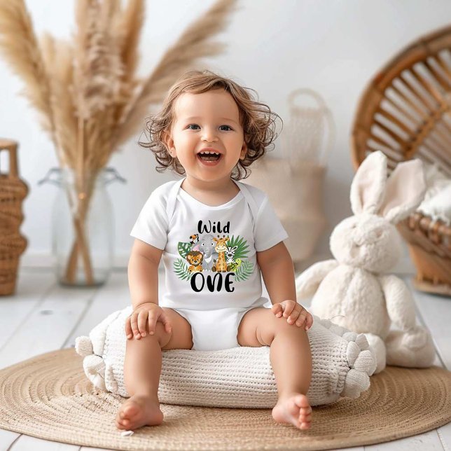 Wild One 1st Birthday Baby Cute Safari  Baby Bodysuit (Creator Uploaded)