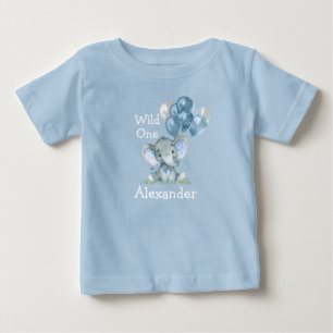 Wild One 1st Birthday Baby Elephant Balloons Blue T-Shirt